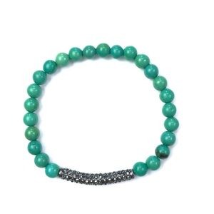 Shop Green Turquoise & Gunmetal Pave Bar Bracelet